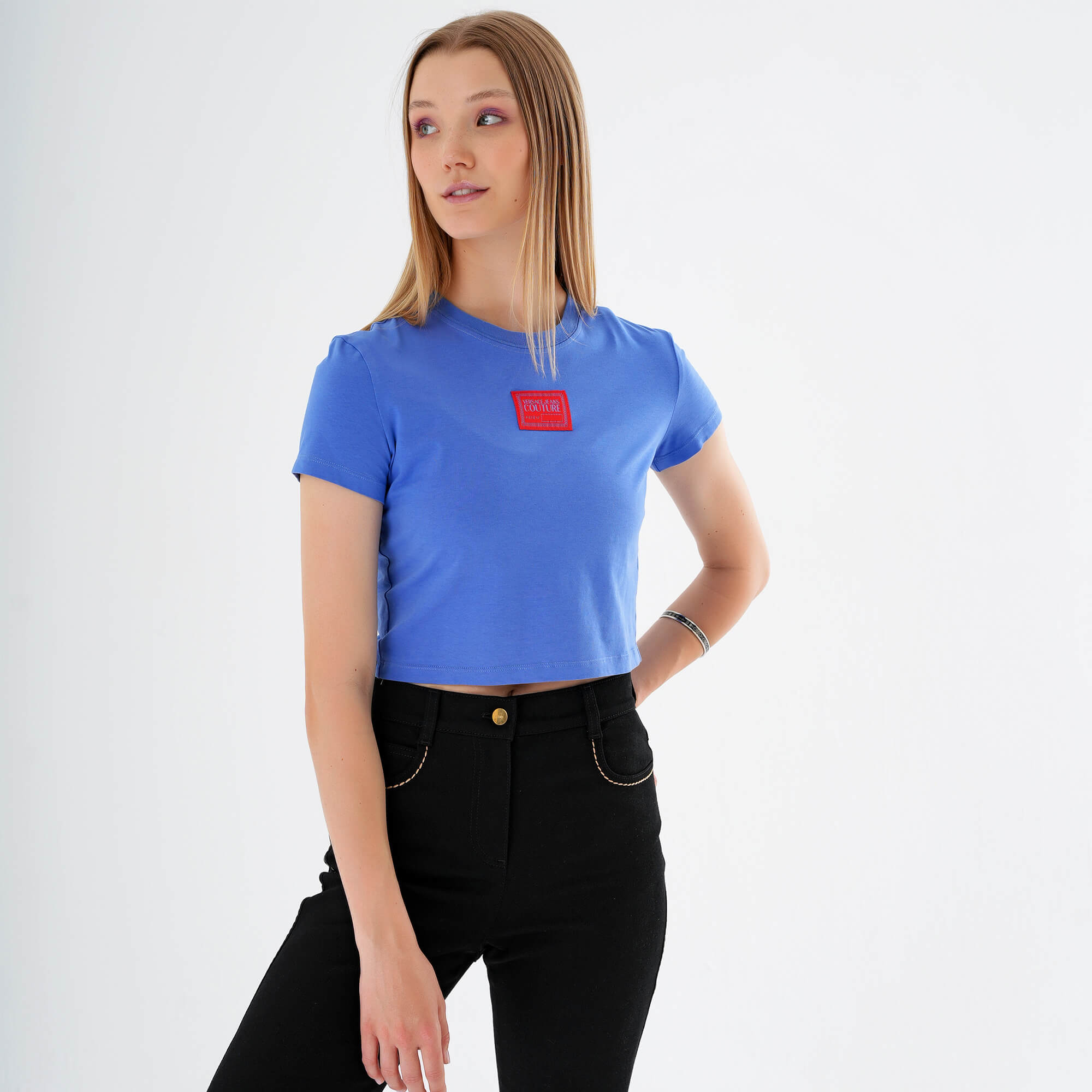 Versace - Blue VJC Logo Crop Tshirt L